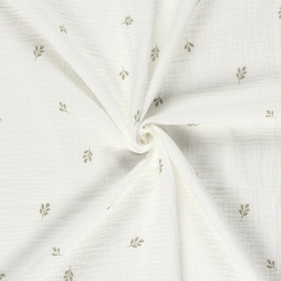 Double Gauze Printed Twigs Off White