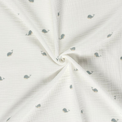 Double Gauze Printed Whales Off White