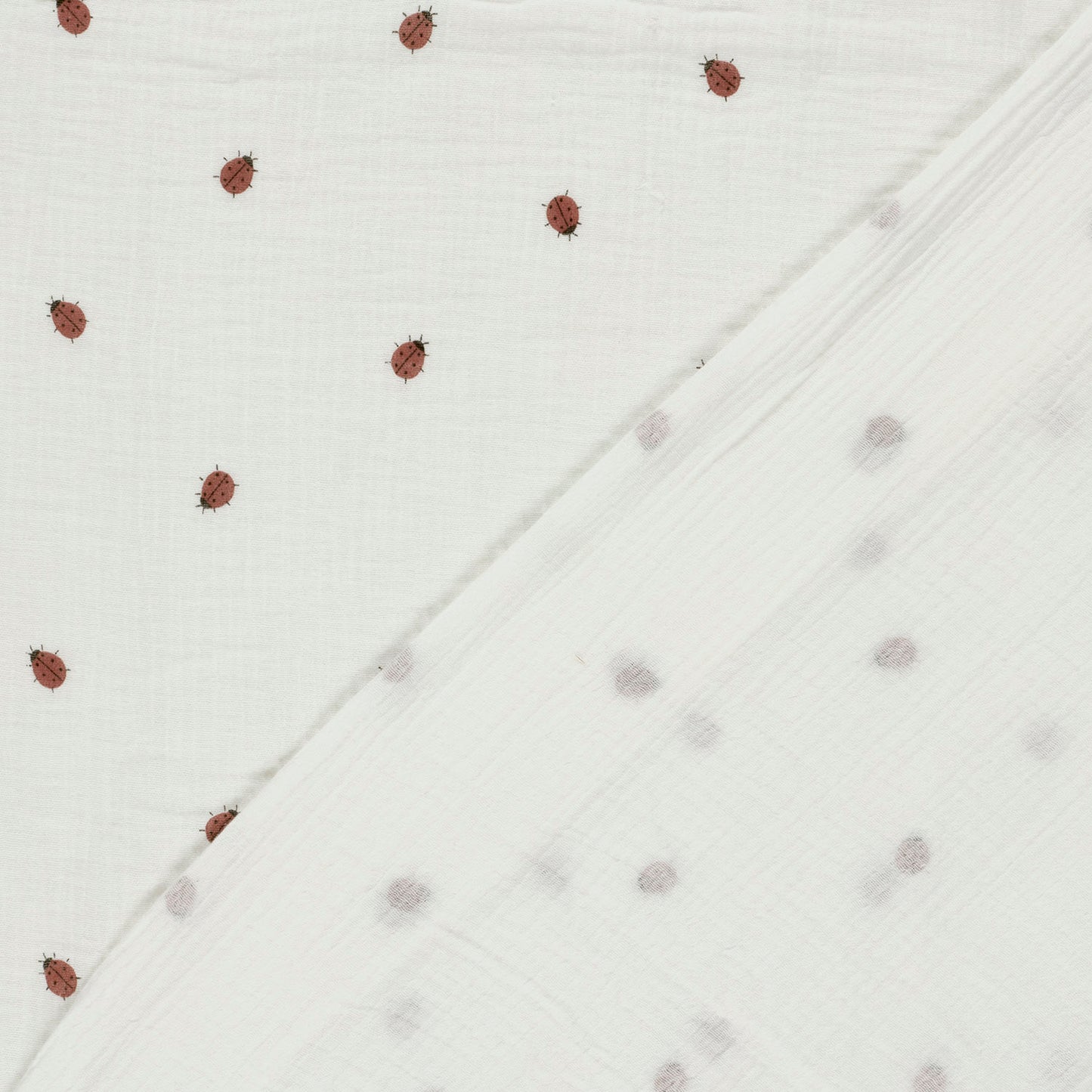 Muselina Bumbac Imprimeu Buburuze Off White