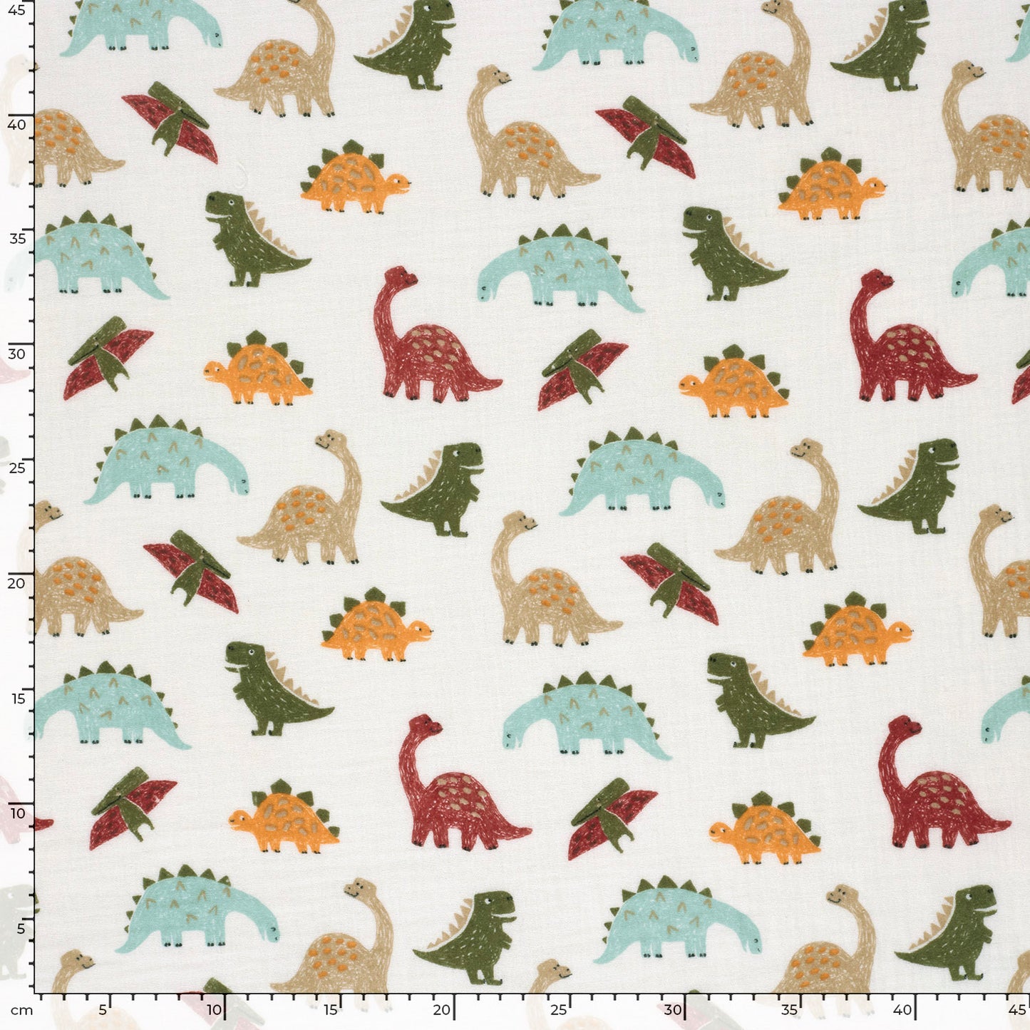 Muselina Bumbac Imprimeu Dinozauri Off White