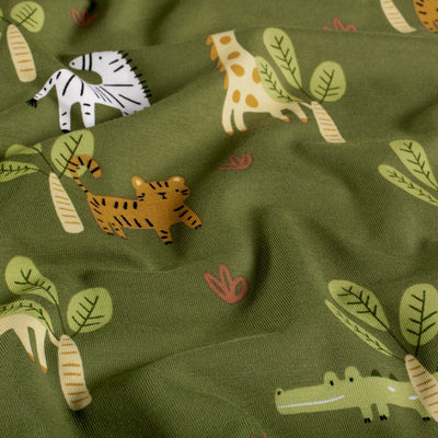 Jerse Bumbac Imprimat cu Animale Verde Khaki