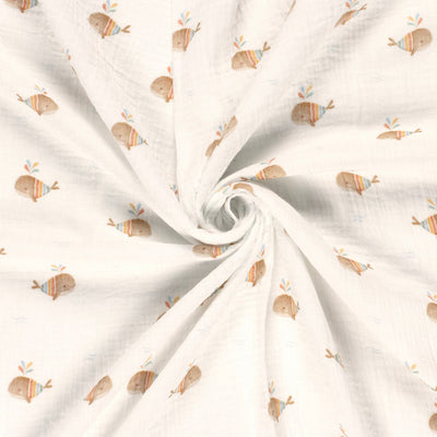 Muselina Dubla Imprimata Whales Off White