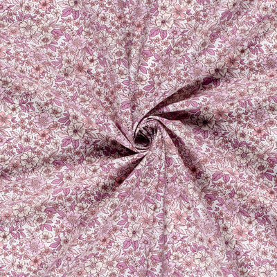 Poplin Bumbac Imprimat Flowers Pink