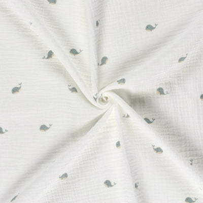 Muselina Dubla Imprimata Whales Off White