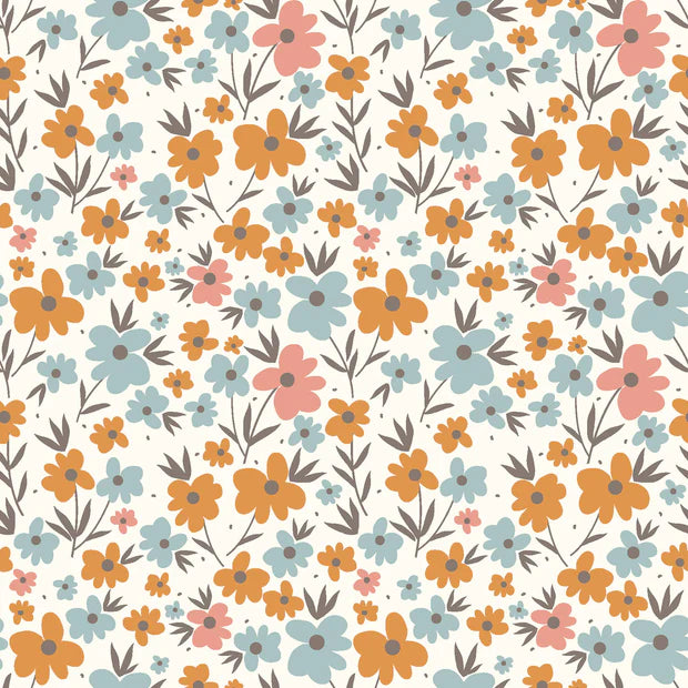 Poplin Bumbac Imprimat Flowers Off White