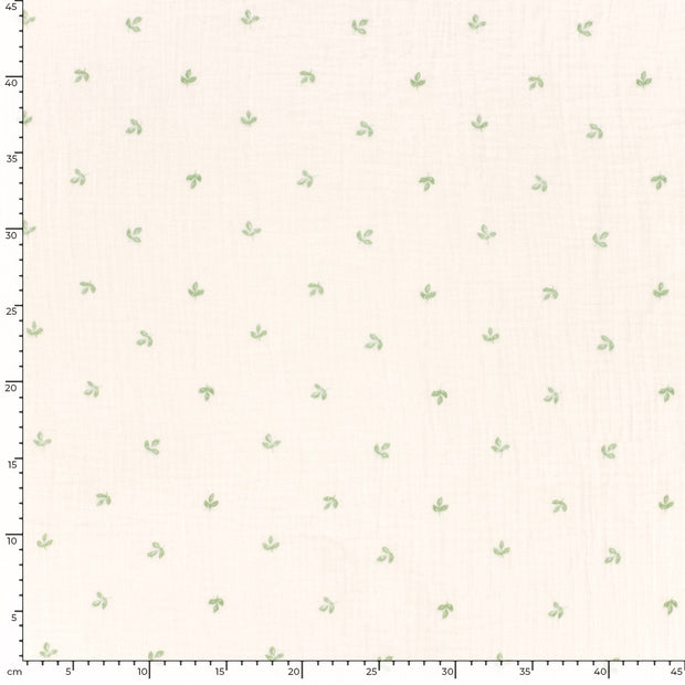 Muselina Dubla Imprimata Leaves Off White