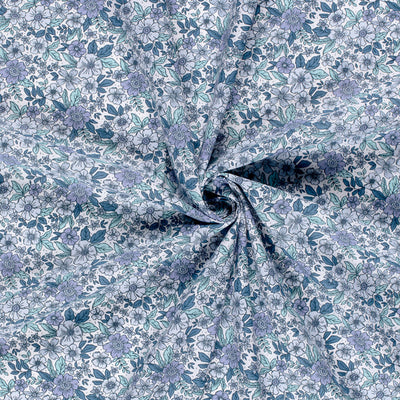 Poplin Bumbac Imprimat Flowers Cobalt