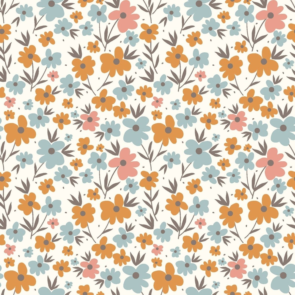 Cotton Poplin Printed Flowers Off White - Lametru.ro
