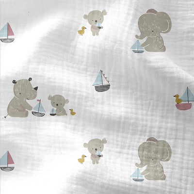 Double Gauze Printed Kidsbay White / Green - Lametru.ro