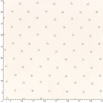 Double Gauze Printed Leaves Off White - Lametru.ro