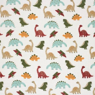 Muselina Bumbac Imprimeu Dinozauri Off White - Lametru.ro - Muselina Imprimata