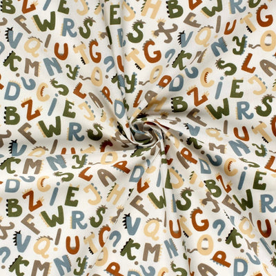 Poplin Bumbac Imprimat Cu Litere Alb-Ivoire - Lametru.ro - Bumbac Imprimat