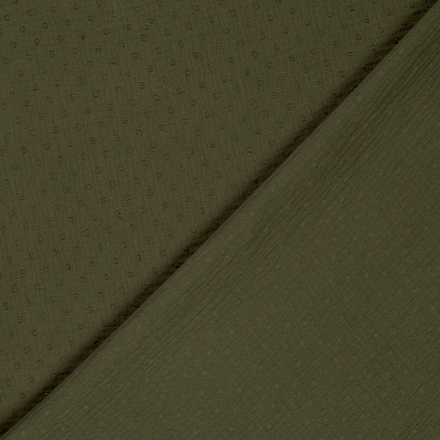 Muselina Dubla Dobby Dots Khaki Green