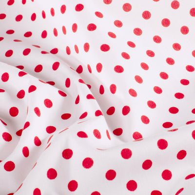 Poplin Bumbac Imprimat cu Buline Alb/Rosu