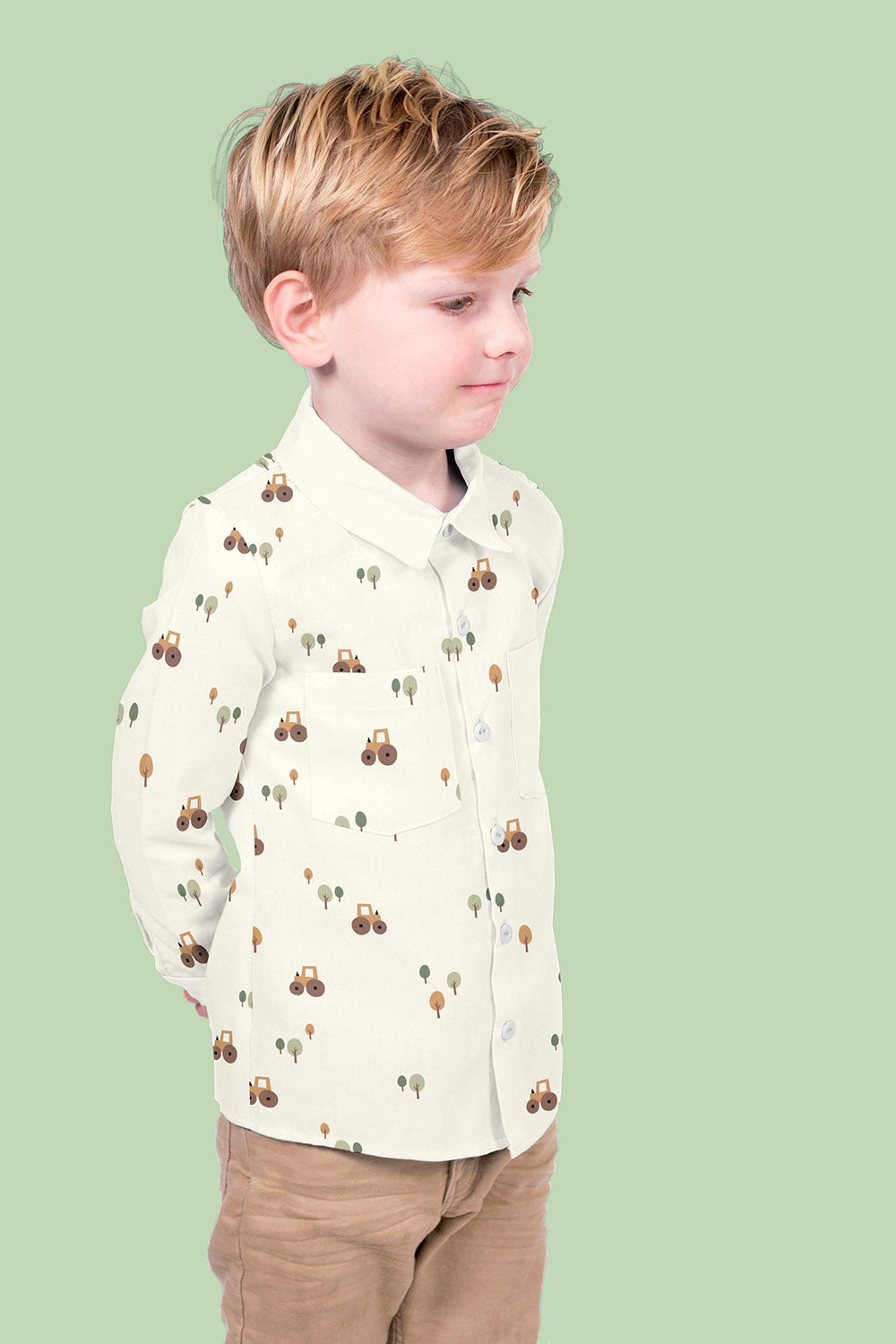 Poplin Bumbac Imprimat Cu Tractoare Off White
