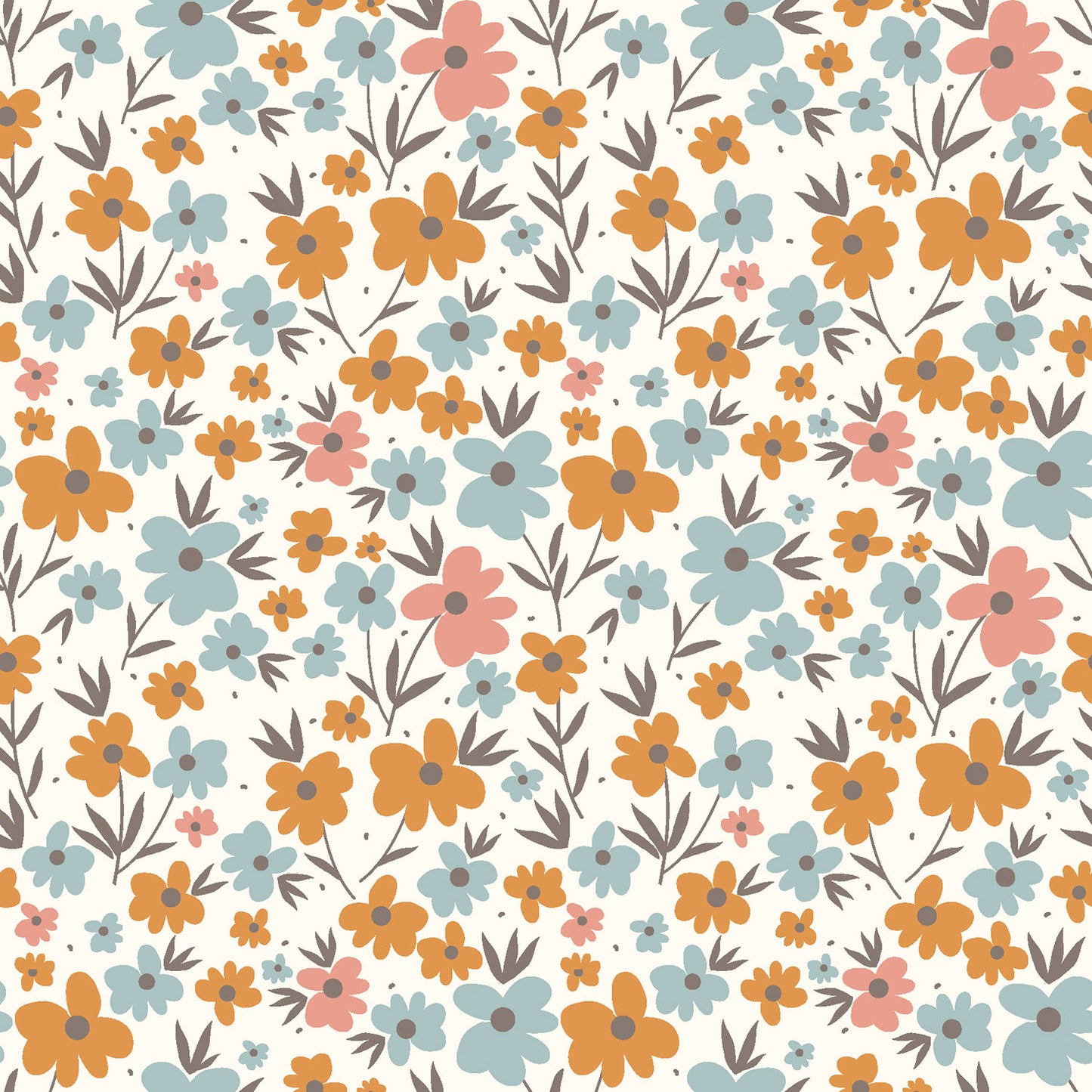 Cotton Poplin Printed Flowers Off White