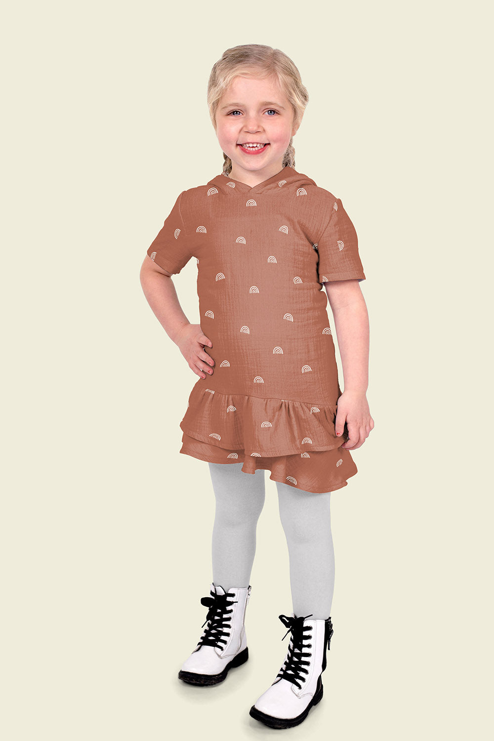 Muselina Dubla Imprimata Curcubeu Caramiziu