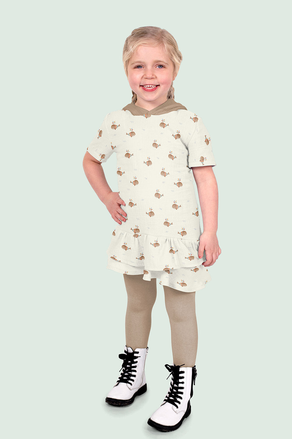 Muselina Imprimata Balene Boho Off White