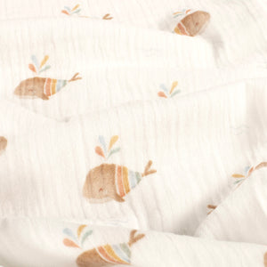 Muselina Imprimata Balene Boho Off White