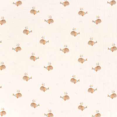 Muselina Imprimata Balene Boho Off White