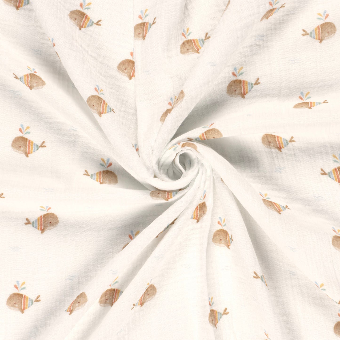 Muselina Imprimata Balene Boho Off White