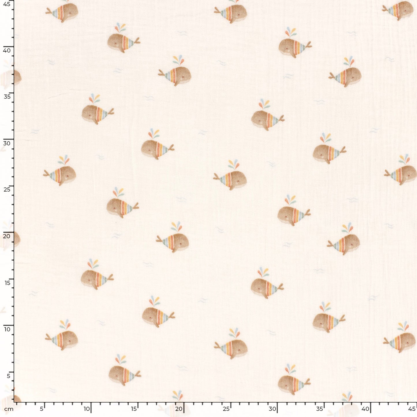 Muselina Imprimata Balene Boho Off White