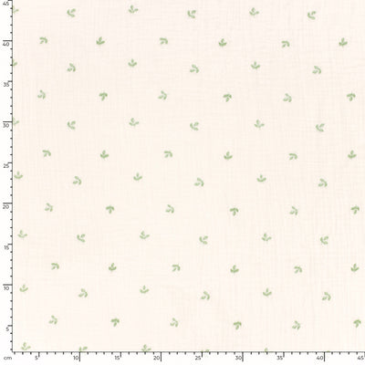 Muselina Dubla Imprimata Frunze Off White