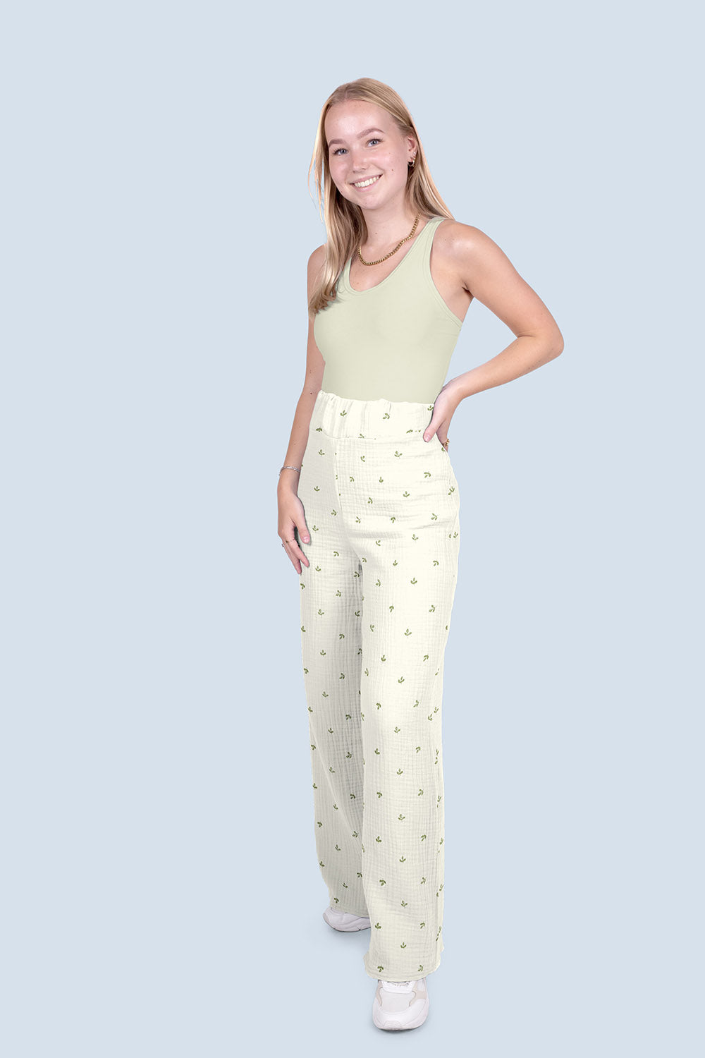 Muselina Dubla Imprimata Frunze Off White