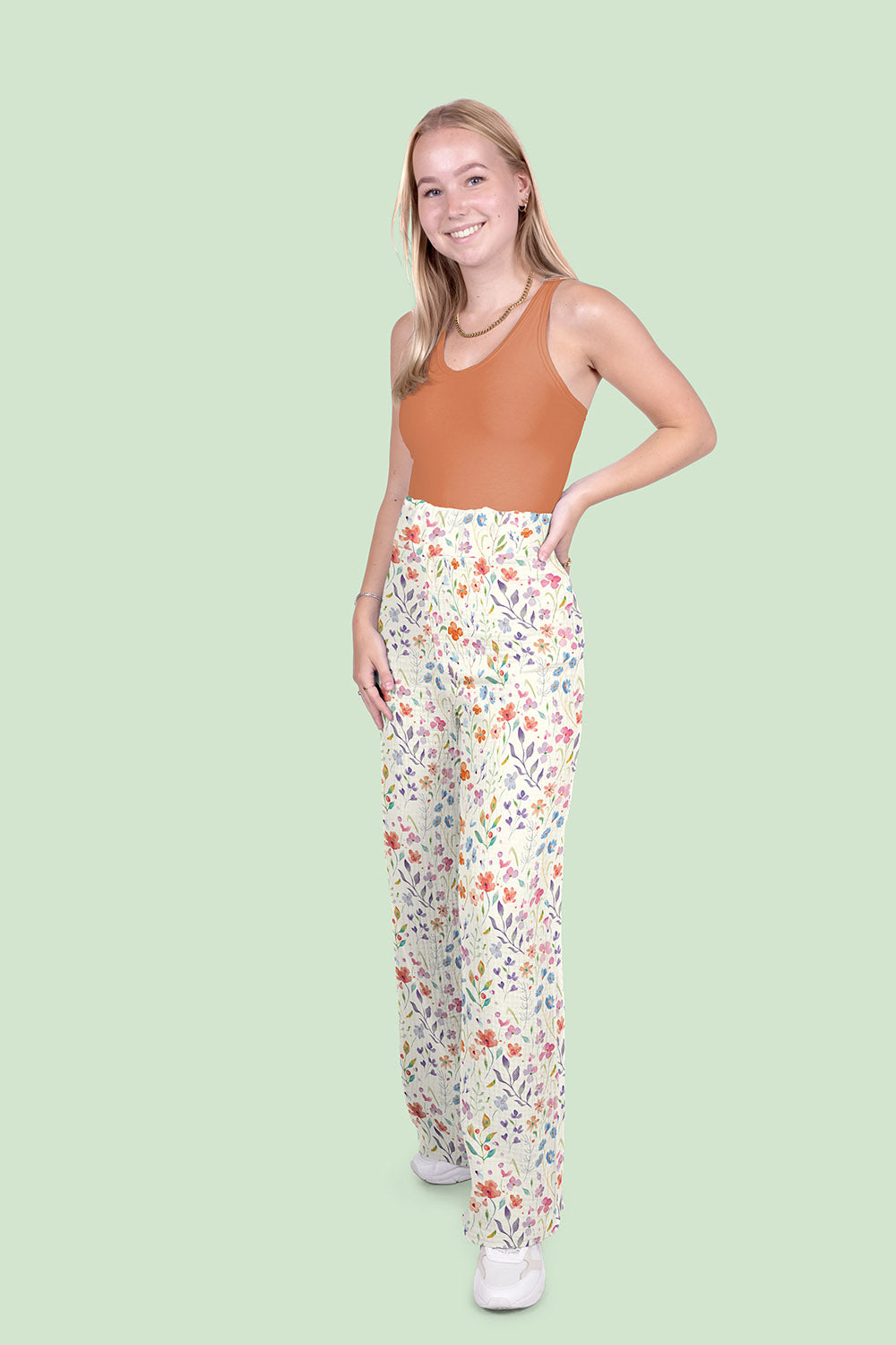 Muselina Dubla Imprimata Flori Off White