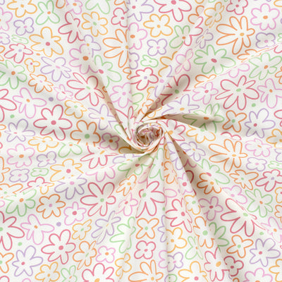 Poplin Bumbac Imprimat Flori Off White