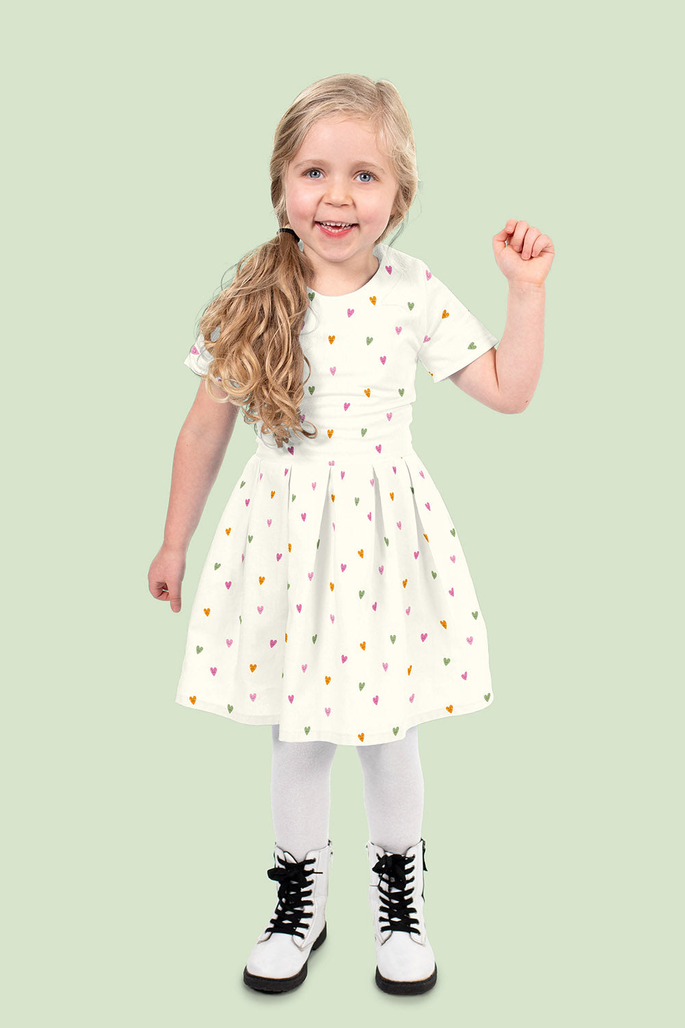 Poplin Bumbac Imprimat Inimioare Off White