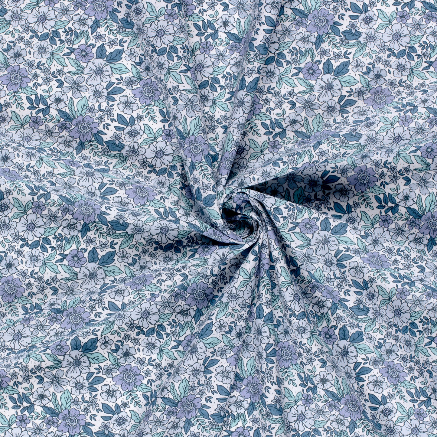 Cotton Poplin Printed Flowers Cobalt