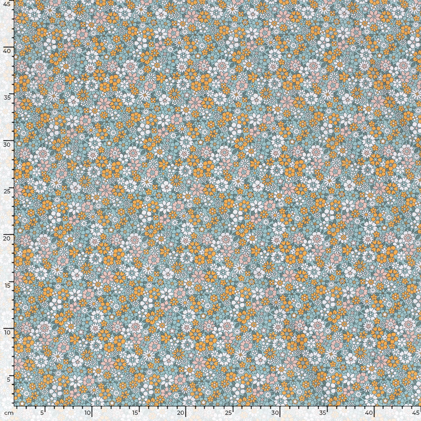 Cotton Poplin Printed Flowers Petrol