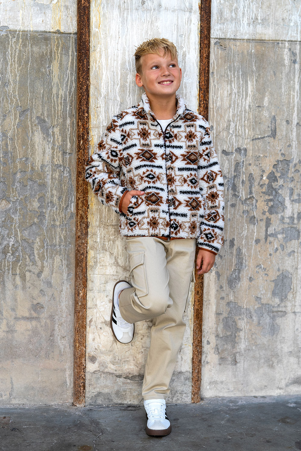 Fleece Sherpa Jacquard Abstract Off White