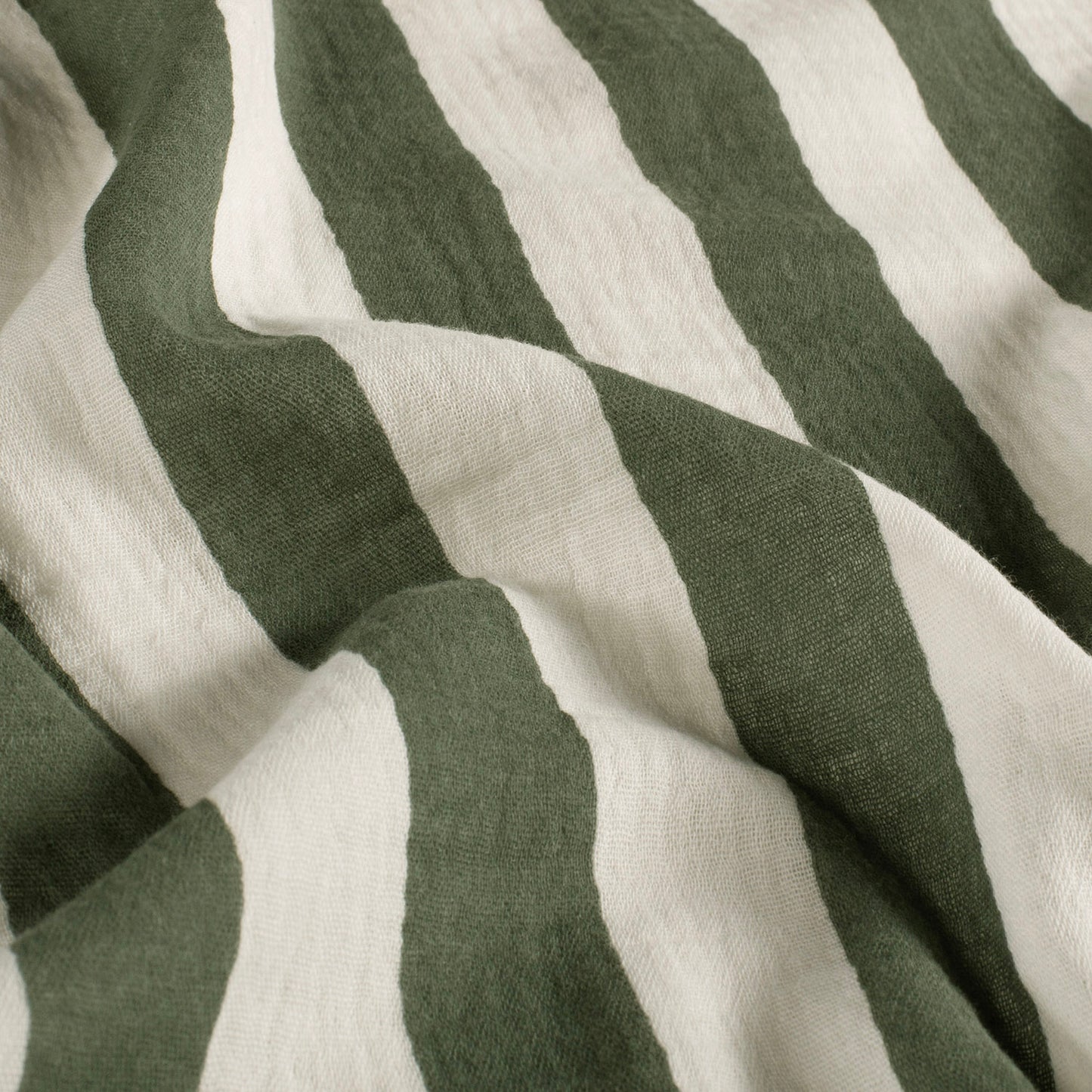 Muselina Bumbac Imprimeu Dungi Alb/Verde Khaki