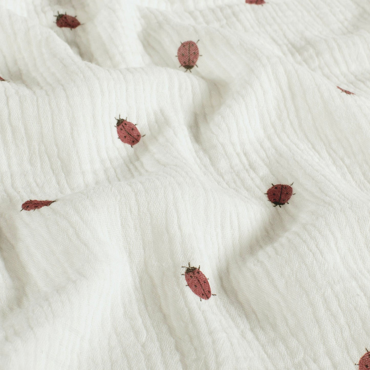 Muselina Bumbac Imprimeu Buburuze Off White
