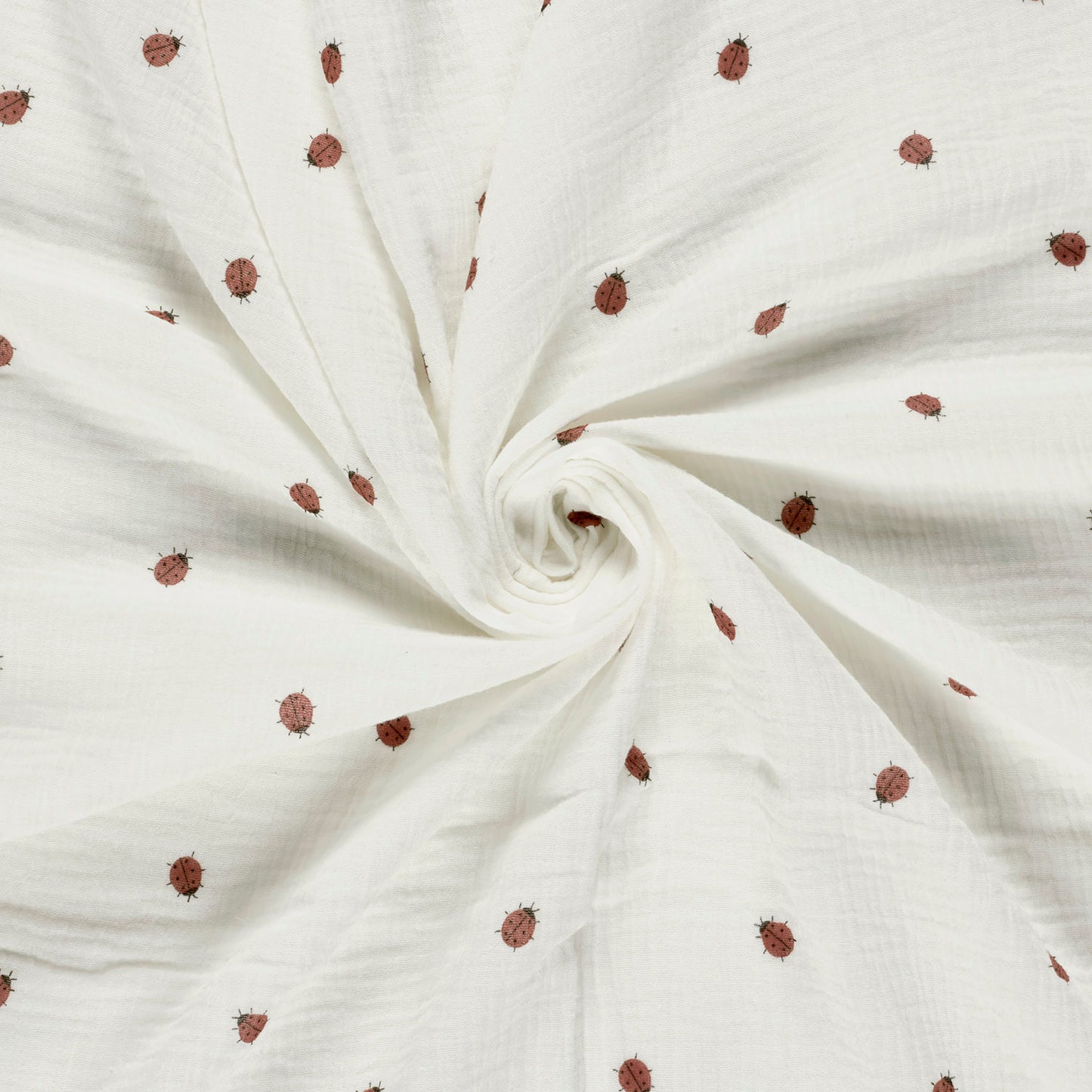 Muselina Bumbac Imprimeu Buburuze Off White