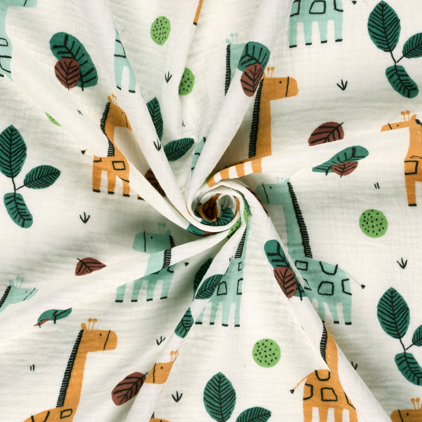 Muselina Bumbac Imprimeu Girafe Off White
