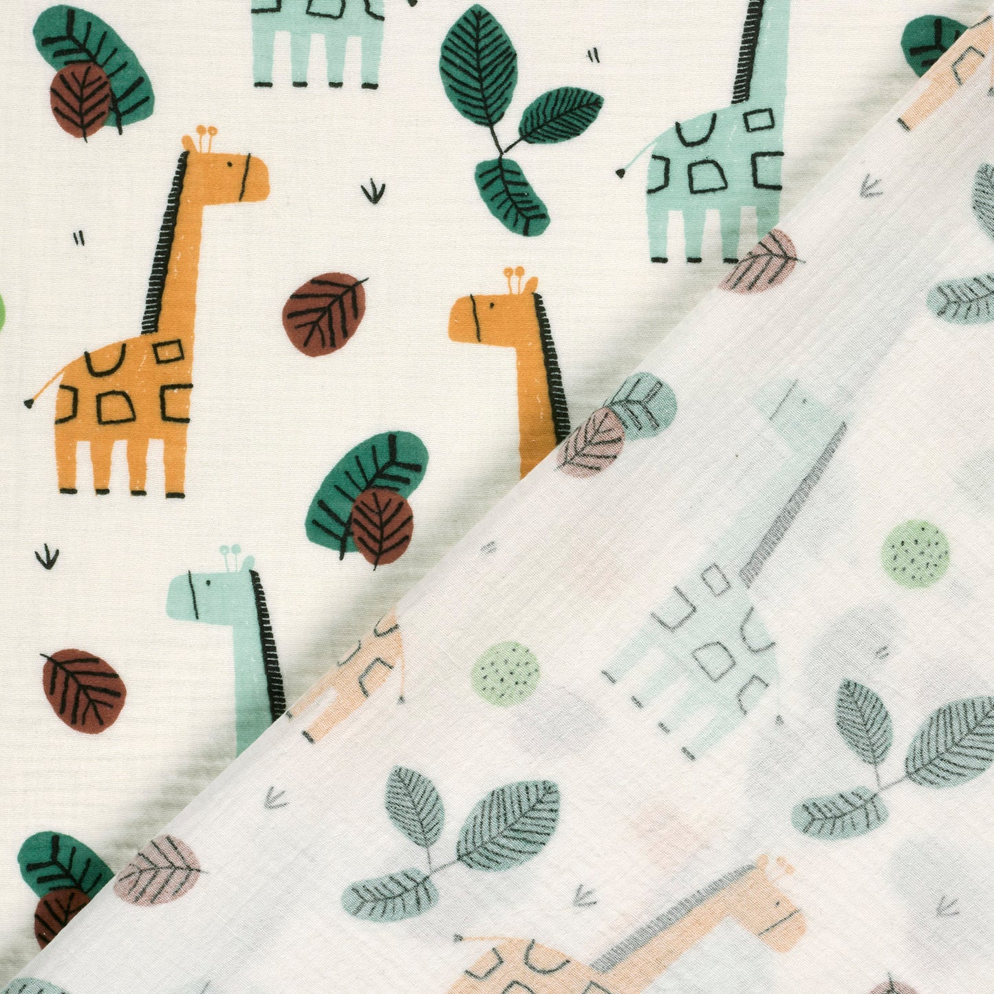 Muselina Bumbac Imprimeu Girafe Off White