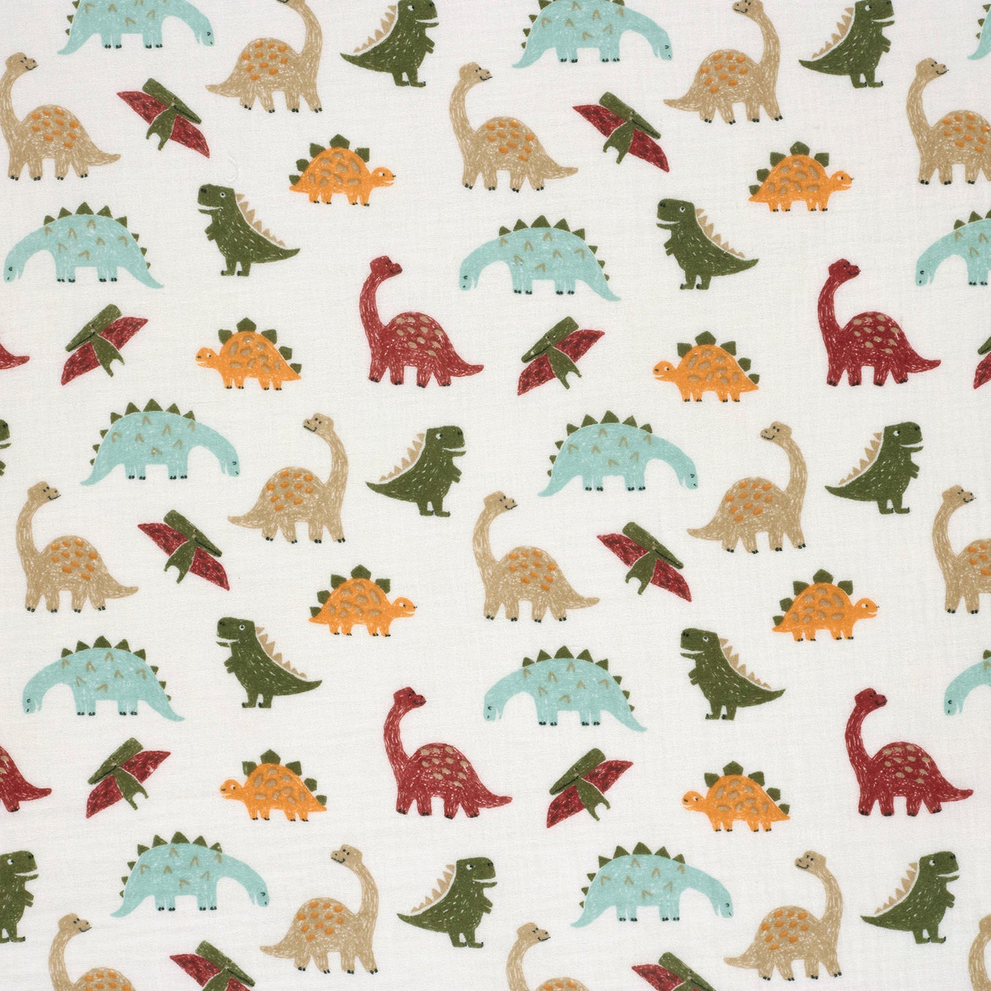 Muselina Bumbac Imprimeu Dinozauri Off White