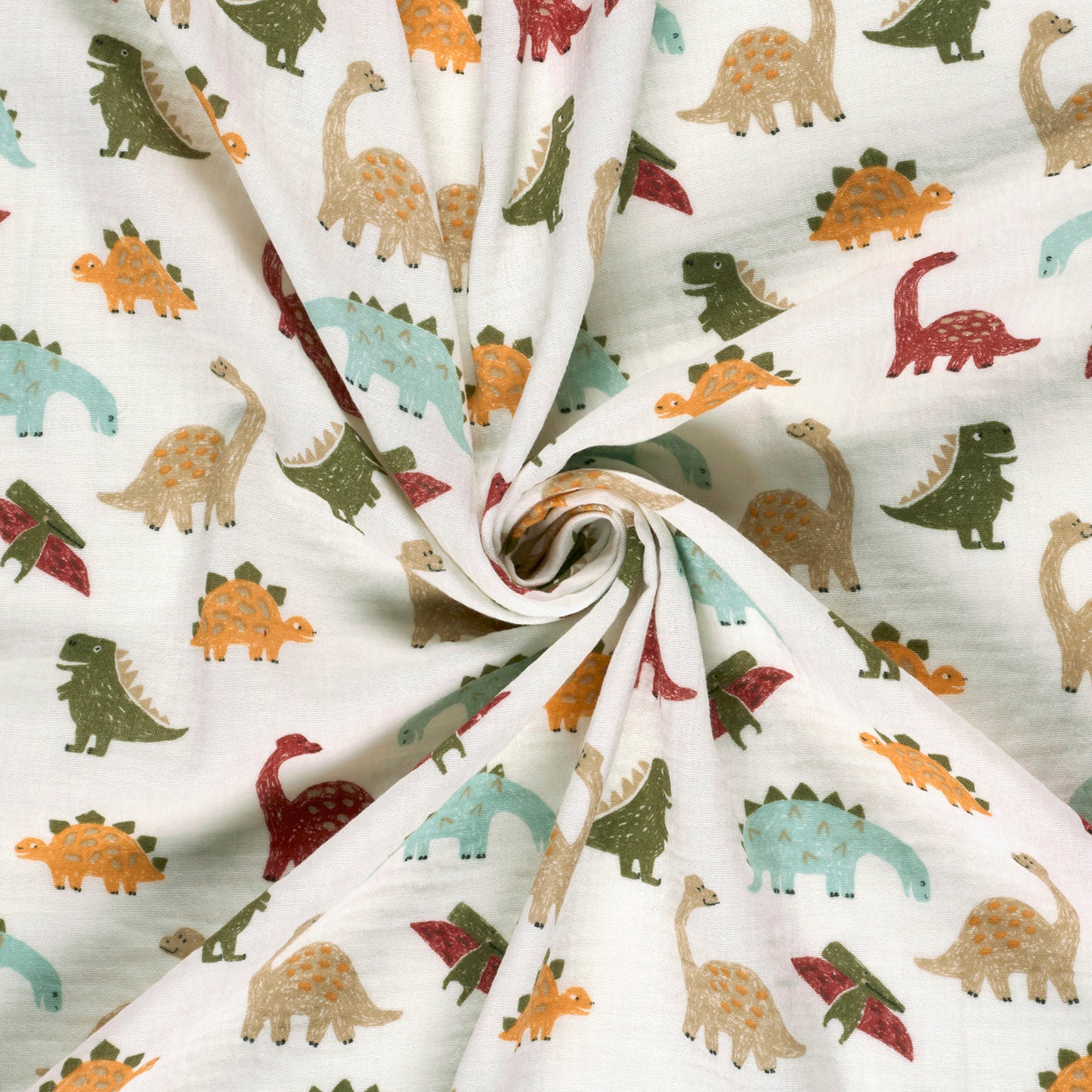 Muselina Bumbac Imprimeu Dinozauri Off White
