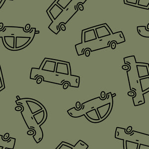 French Terry Printed Cars Dark Green