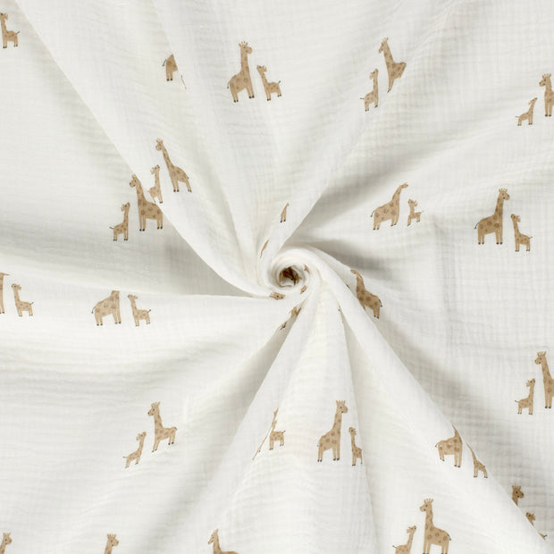 Muselina Dubla Imprimata Giraffes Off White