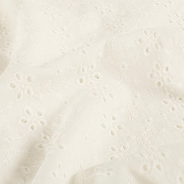 Poplin Bumbac Brodat Flowers Off White