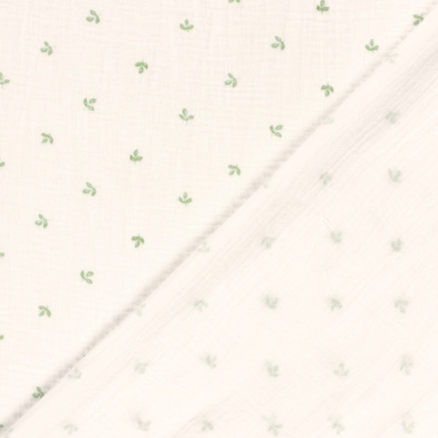 Muselina Dubla Imprimata Leaves Off White
