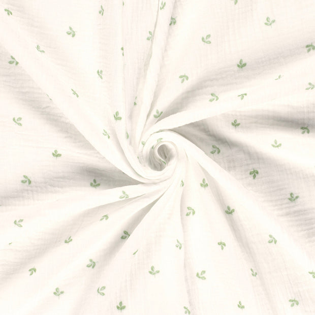 Muselina Dubla Imprimata Leaves Off White