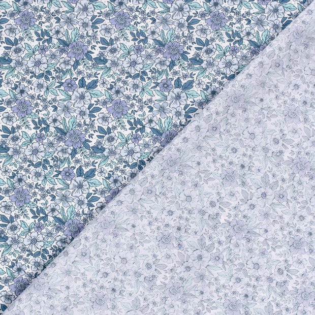 Poplin Bumbac Imprimat Flowers Cobalt