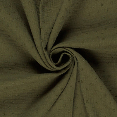 Muselina Dubla Dobby Dots Khaki Green