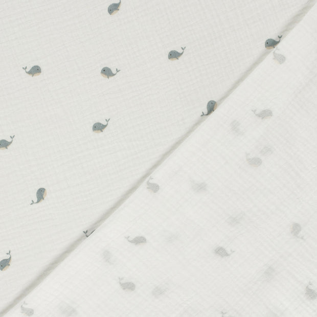 Muselina Dubla Imprimata Whales Off White