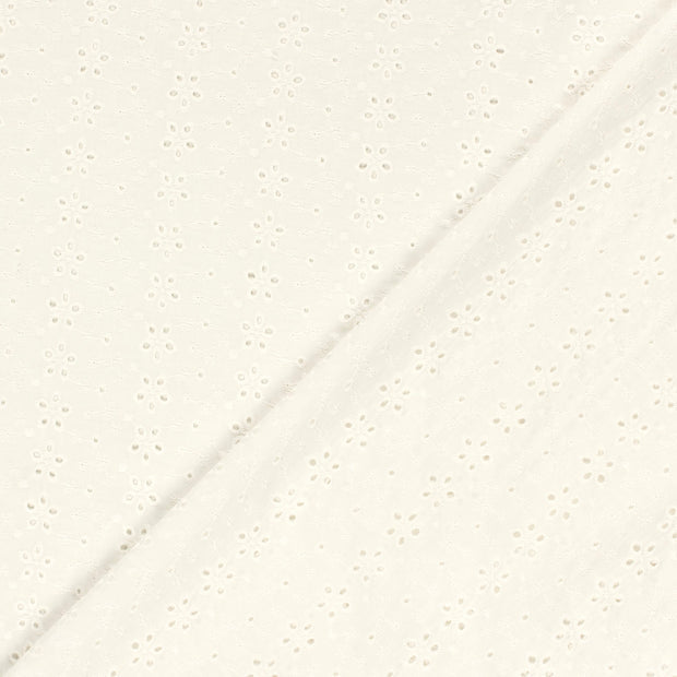 Poplin Bumbac Brodat Flowers Off White